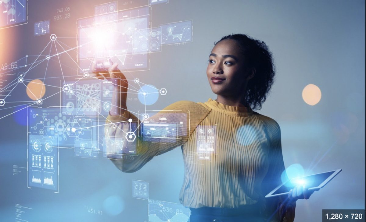 Technology consultant working with interactive data displays